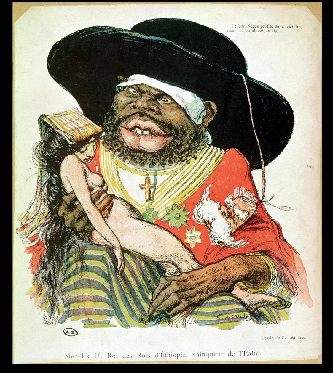 Karykatura Negusa z Etiopii, Menelik II (1844-1913), z magazynu „le Rire”, koniec XIX wieku autorstwa Charles Leandre