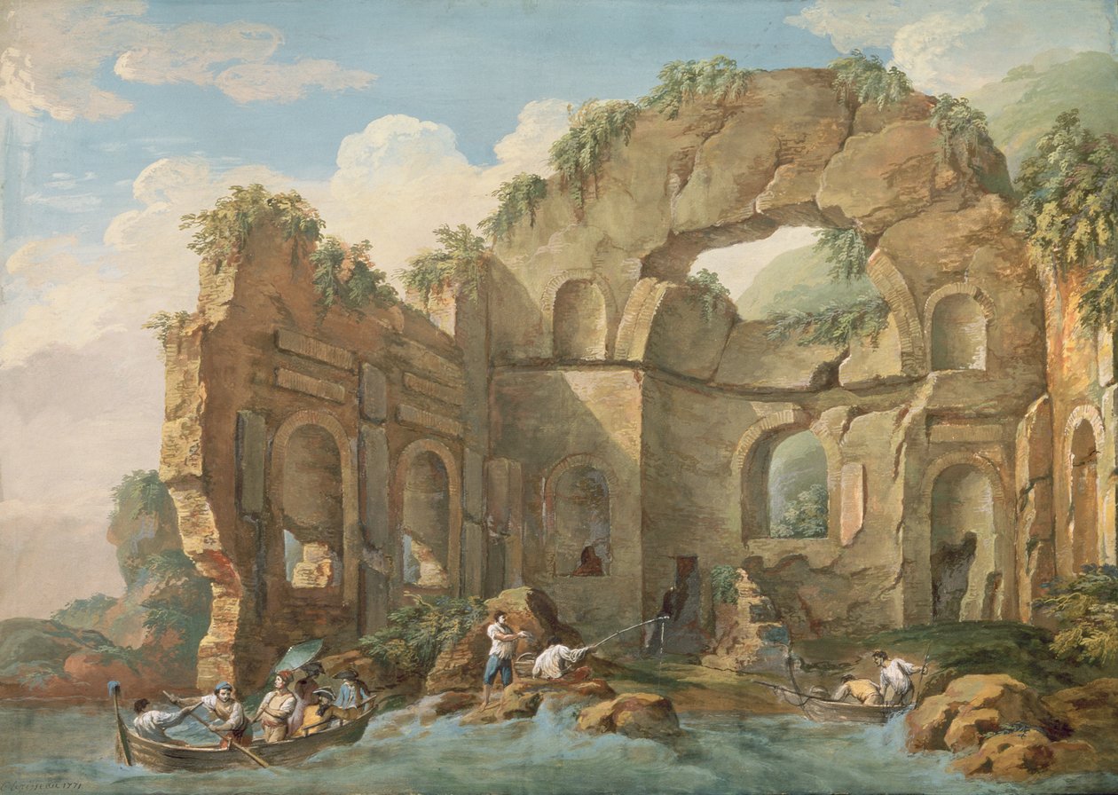 Ruiny architektoniczne, 1771 (gwasz) autorstwa Charles Louis Clerisseau