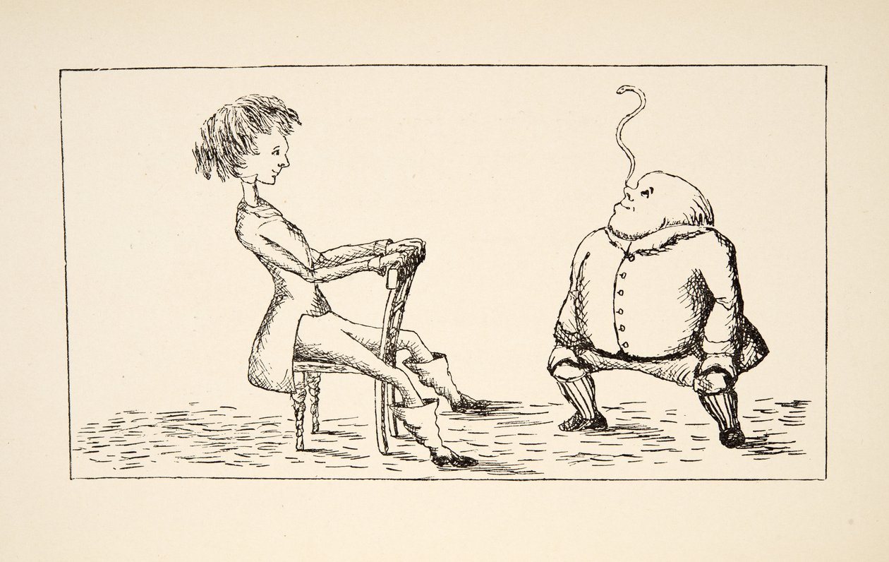 Ojciec William balansujący węgorzem na nosie, ilustracja z „Alice Adventures Under Ground”, pub. 1886 (faksymile) autorstwa Charles Lutwidge Dodgson