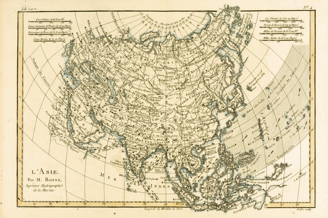 Asia, z „Atlasu Wszystkich Znanych Części Globu Ziemskiego” Guillaume
