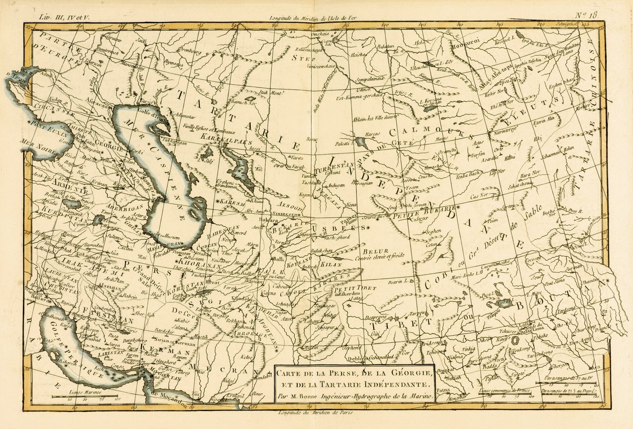 Persja, Gruzja i Niepodległa Tartary, z „Atlasu Wszystkich Znanych Części Świata” Guillaume