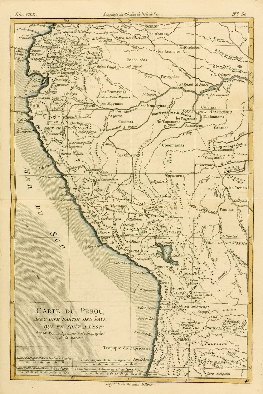 Peru, z „Atlasu Wszystkich Znanych Części Globu Ziemskiego” Guillaume