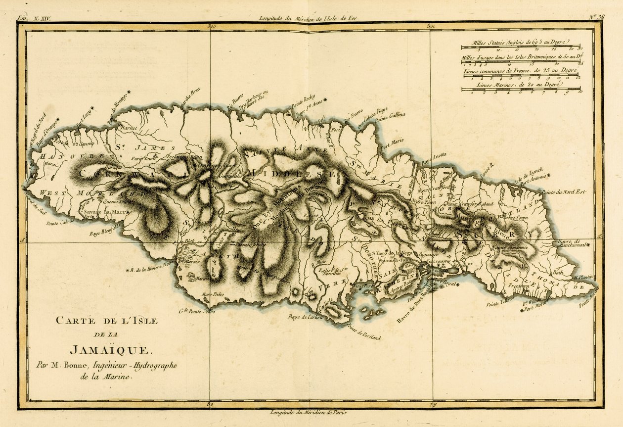 The Island of Jamaica, z „Atlasu Wszystkich Znanych Części Globu Ziemskiego” Guillaume