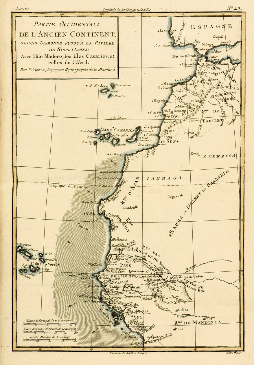 Zachodnie Wybrzeże Afryki, od Lizbony do Sierra Leone, z „Atlasu Wszystkich Znanych Części Globu Ziemskiego” Guillaume