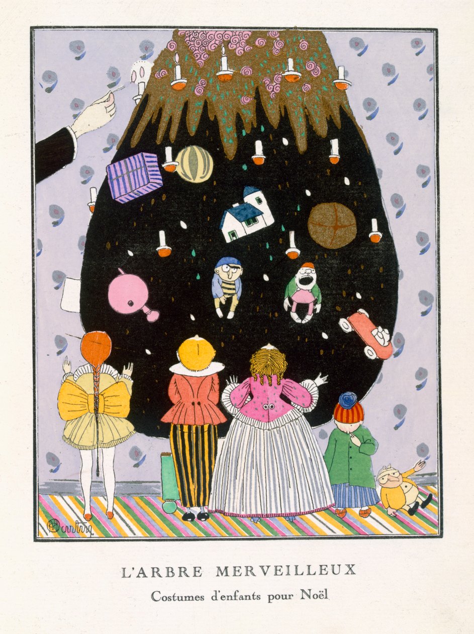 Cudowne drzewo, moda dziecięca na Boże Narodzenie, płyta III z „Gazette du Bon Ton” nr 1, styczeń 1914 (odbitka w pochoirze) autorstwa Charles Martin