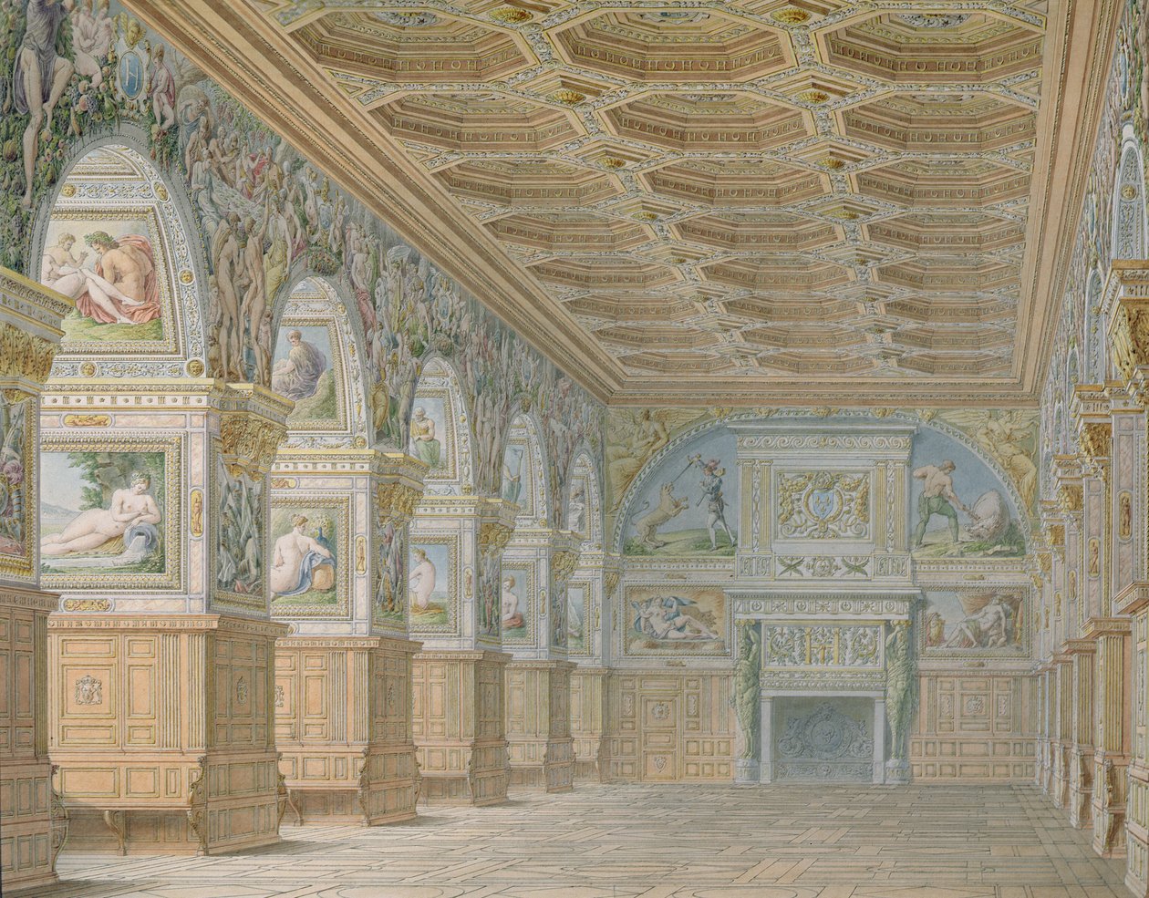 Ms 1014 Sala balowa w Fontainebleau, płyta z albumu (wc i ołówek na papierze) autorstwa Charles Percier