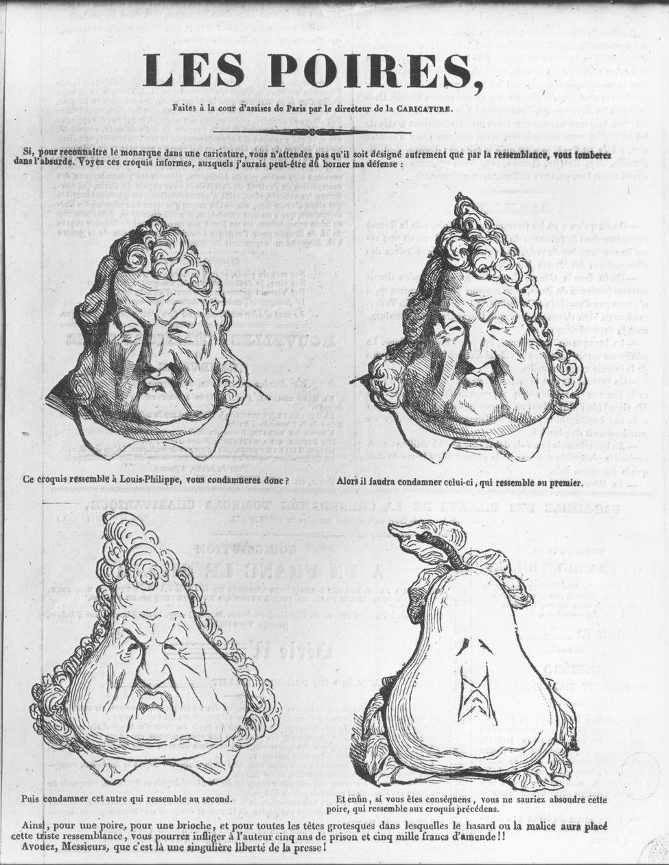 Les Poires, karaliaus Liudviko Filipo (1773–1850) karikatūra iš „Le Charivari“ poli autorstwa Charles Philipon