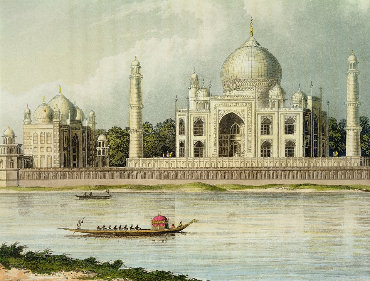 Taj Mahal, grób cesarza Szacha Dżehana i jego królowej, tablica 25 z „Malowniczej wycieczki wzdłuż rzek Ganges i Jumna”, ryty przez Thomasa Sutherlanda (ur. 1785 r.) wyd. autor: Rudolf Ackermann, 18 autorstwa Charles Ramus Forrest