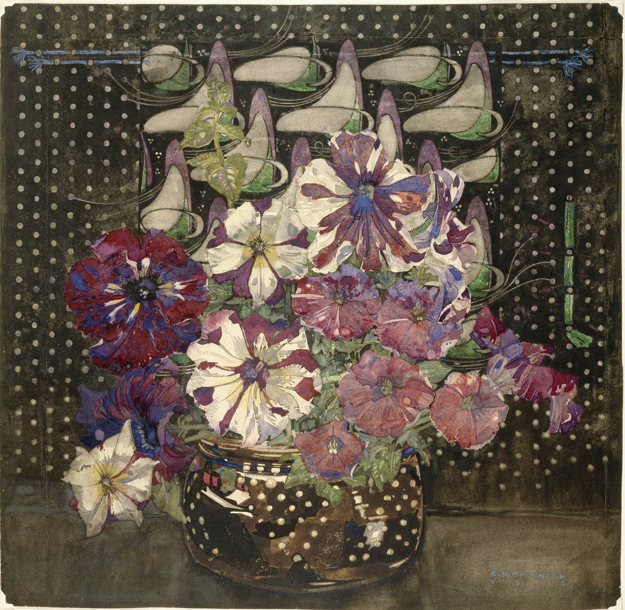 Petunie, 1916 (toaleta i gwasz na papierze) autorstwa Charles Rennie Mackintosh