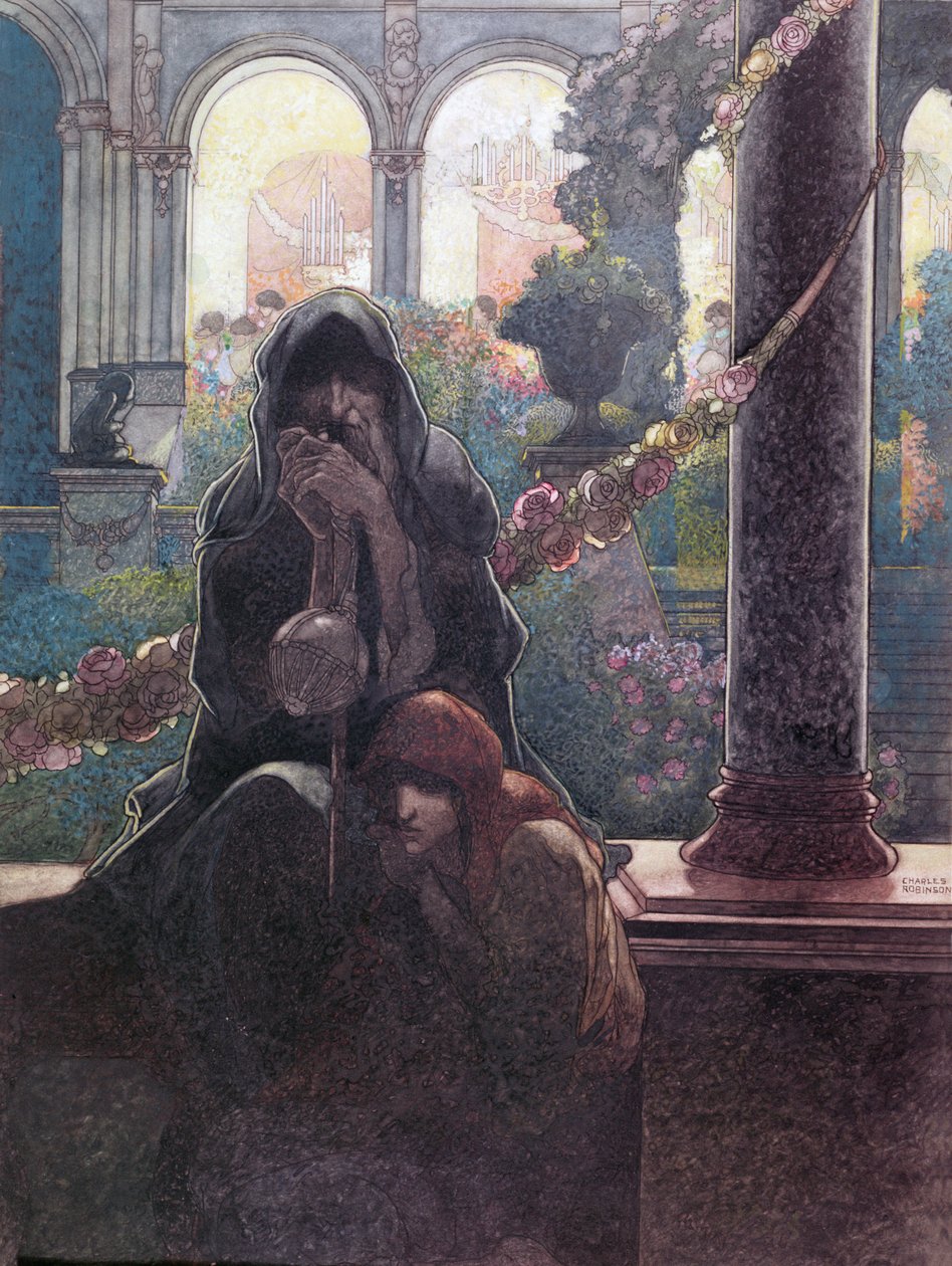 „Bogaci bawili się w swoich pięknych domach, podczas gdy żebracy siedzieli u bram”, 1913 autorstwa Charles Robinson