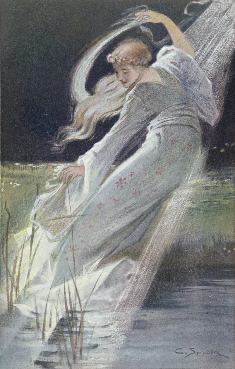 Biała Dama z rzeki Fecht, ilustracja z Legendy Alzacji autorstwa Georgesa Spetza, 1905 autorstwa Charles Spindler