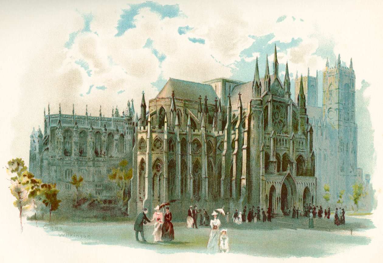 Opactwo Westminsterskie w XIX wieku, formalnie zatytułowane Kolegiata św. Piotra w Westminster, City of Westminster, Londyn, Anglia. Z Historii Anglii Cassella, opublikowanej ok. 1901 r. autorstwa Charles Wilkinson