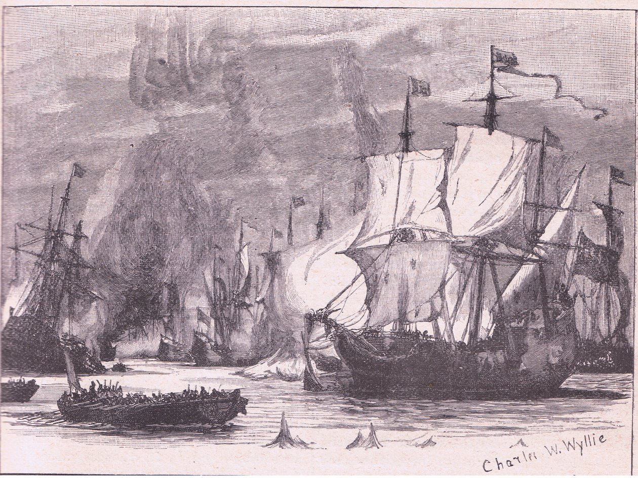 Walka morska u przylądka Passaro AD 1718 autorstwa Charles William Wyllie