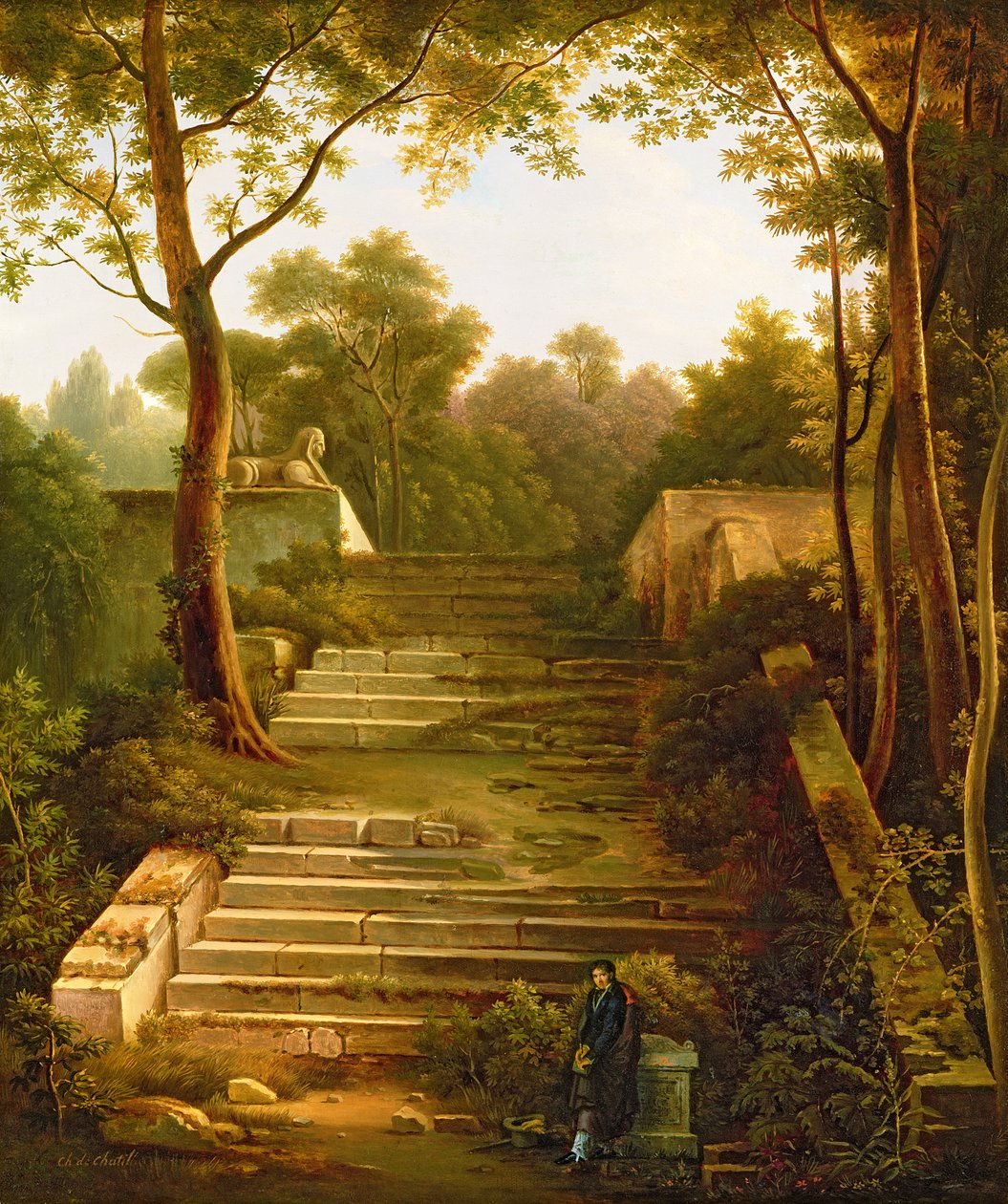 Artysta w ruinach włoskiego ogrodu autorstwa Charles de Chatillon