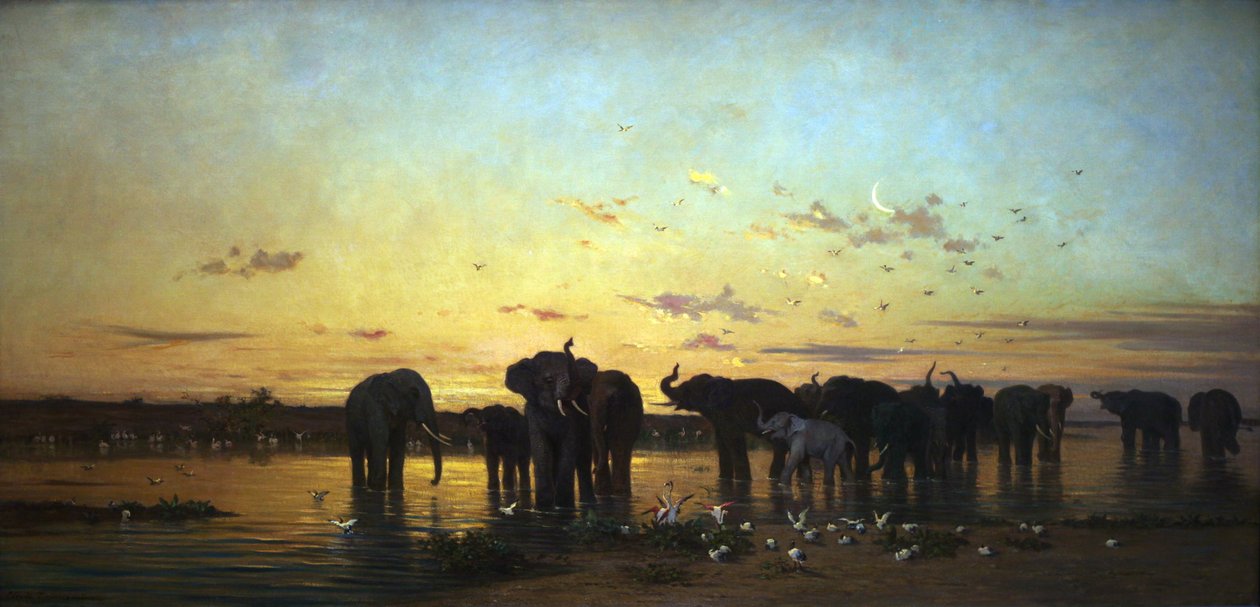 Słonie afrykańskie autorstwa Charles Émile de Tournemine