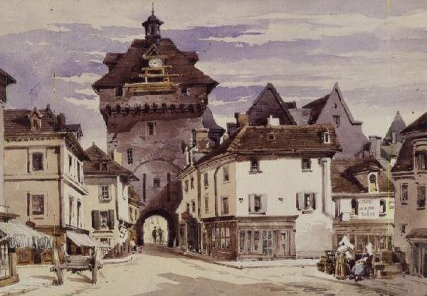 Scena uliczna w Loches, Francja (druk) autorstwa Charles Claude Pyne