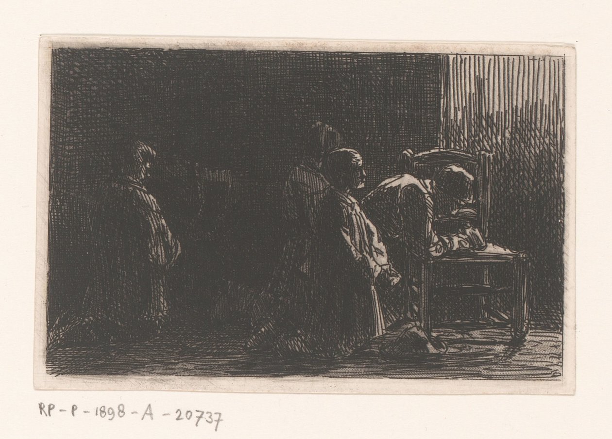 Modlące się postacie przed krzesłem autorstwa Charles Emile Jacque
