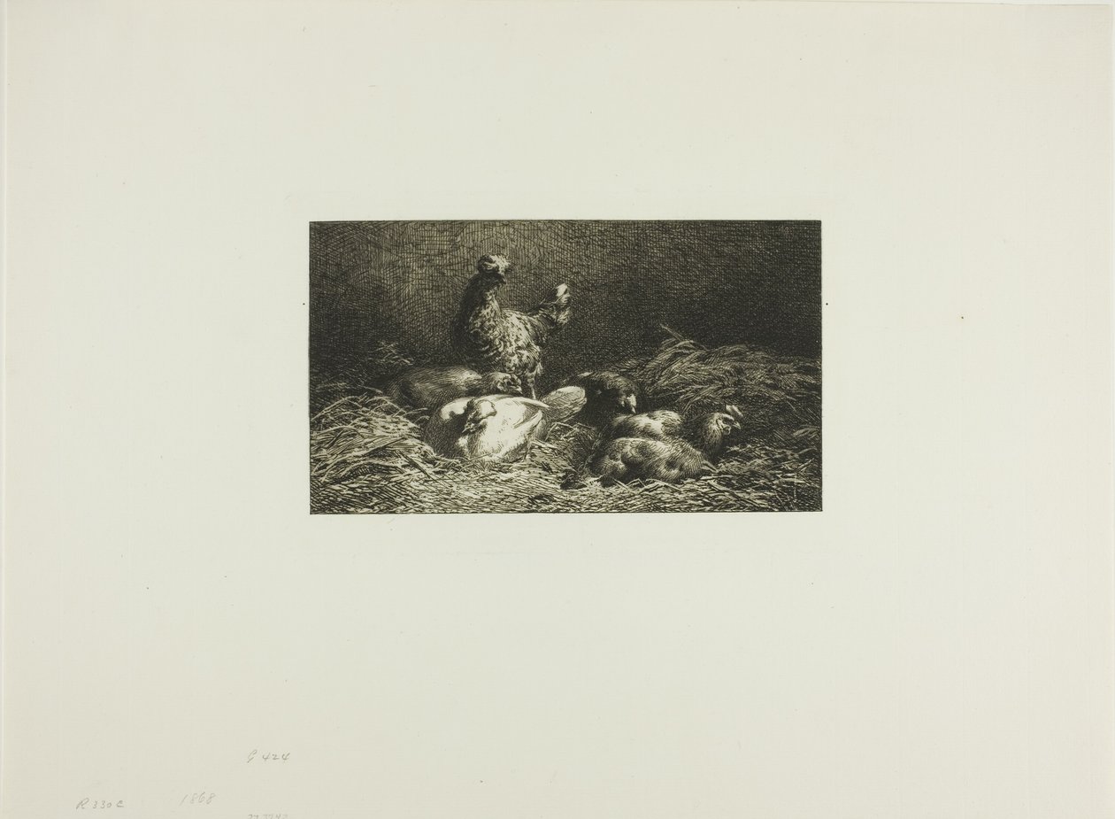 Kurczaki na grzędach autorstwa Charles Emile Jacque