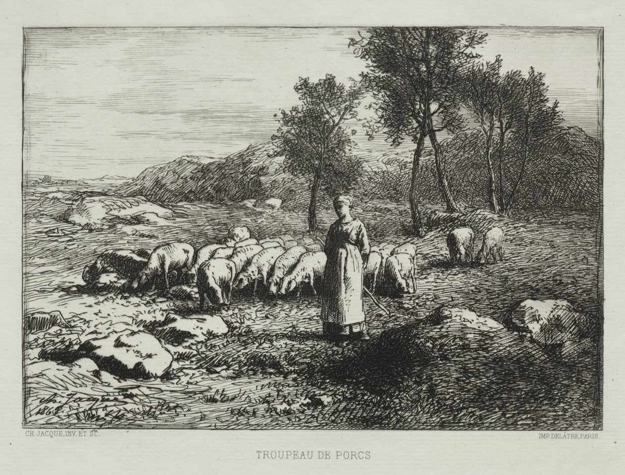 Stado świń, 1868. autorstwa Charles Emile Jacque