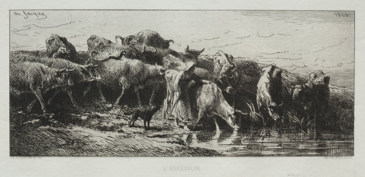 LAbreuvoir, 1866. autorstwa Charles Emile Jacque