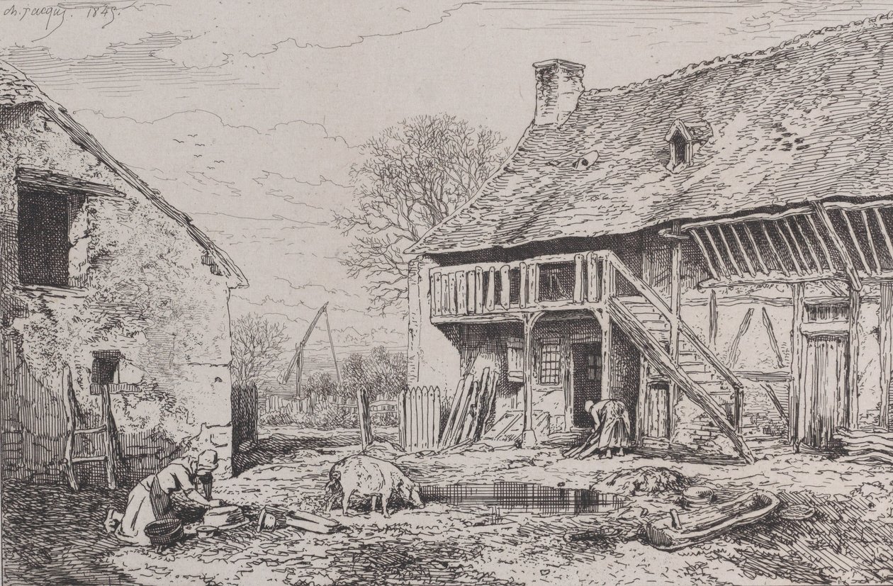 Krajobraz podwórka chłopskiego, 1845. autorstwa Charles Emile Jacque