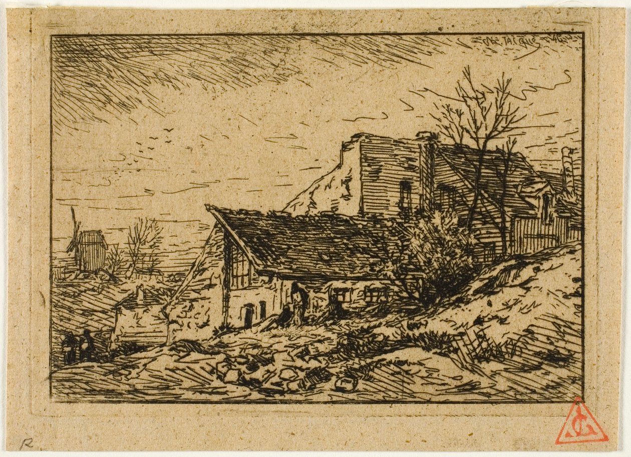 Krajobraz z domami chłopskimi i młynem autorstwa Charles Emile Jacque