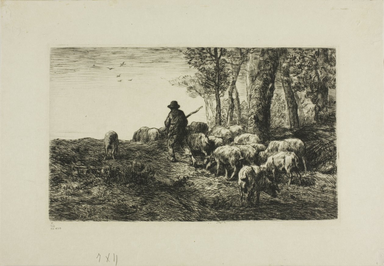 Człowiek ze stadem świń autorstwa Charles Emile Jacque
