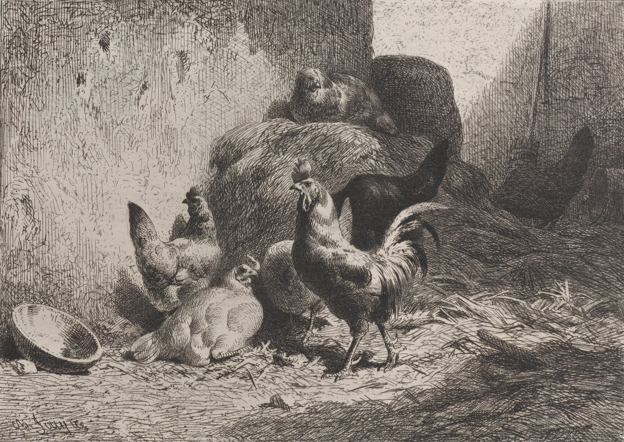 Kogut i kury, 1864. autorstwa Charles Emile Jacque