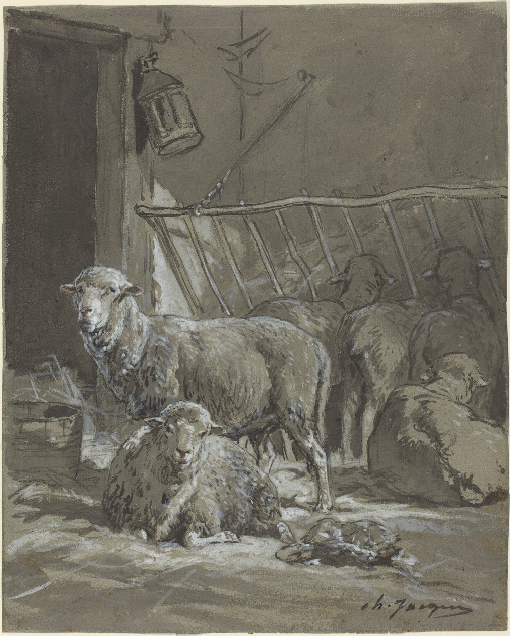 Owce w żłobie autorstwa Charles Emile Jacque