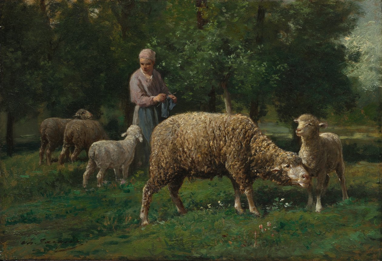 Pasterka z owcami autorstwa Charles Emile Jacque