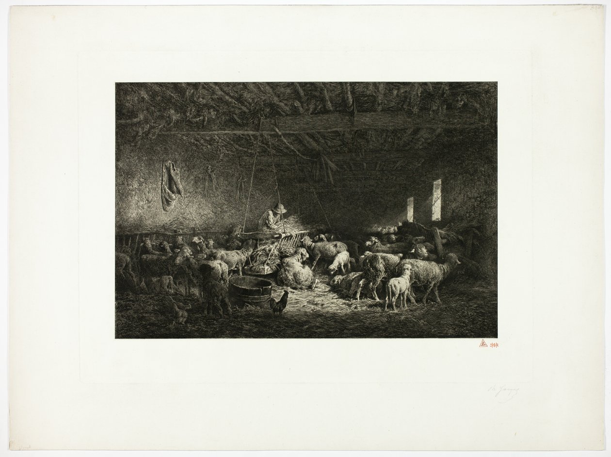 Duża owcza łóżeczko (płyta pozioma) autorstwa Charles Emile Jacque