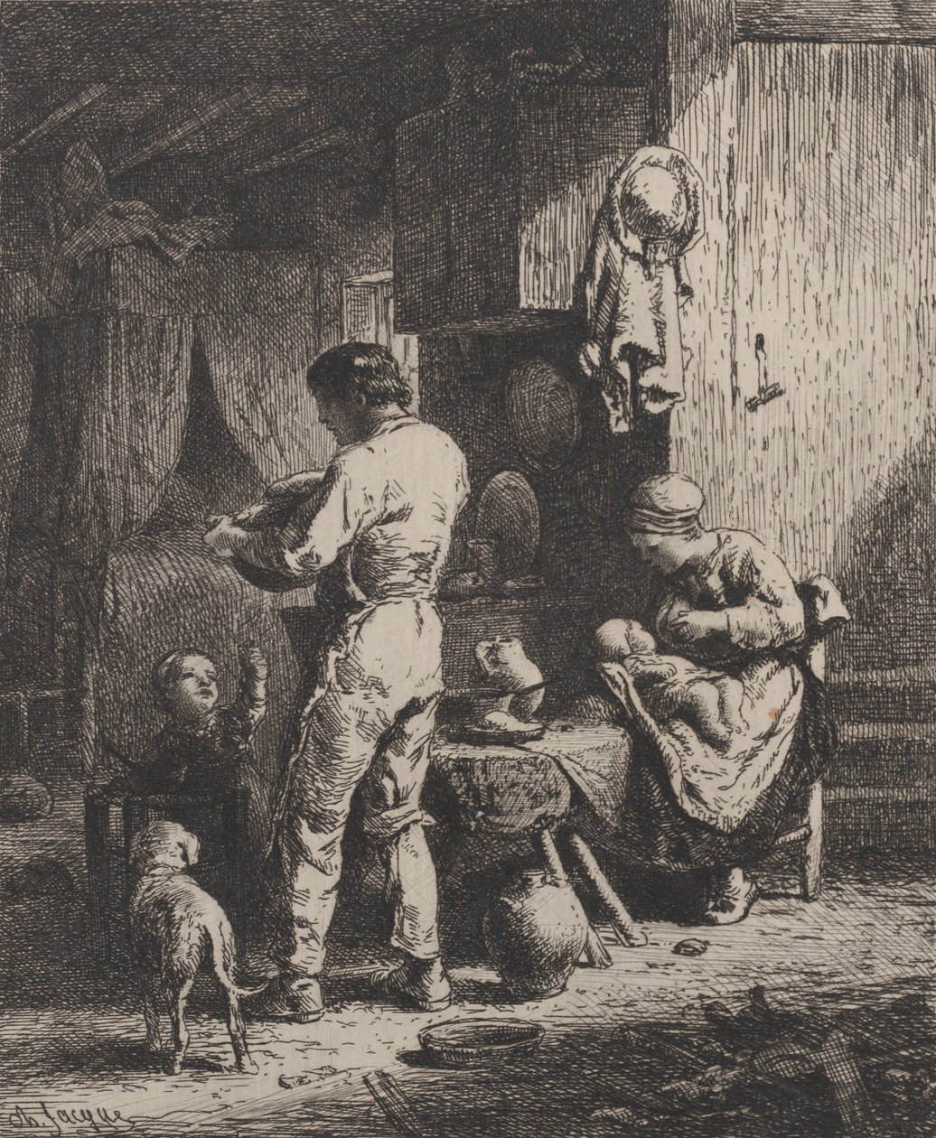Posiłek, 1864. autorstwa Charles Emile Jacque