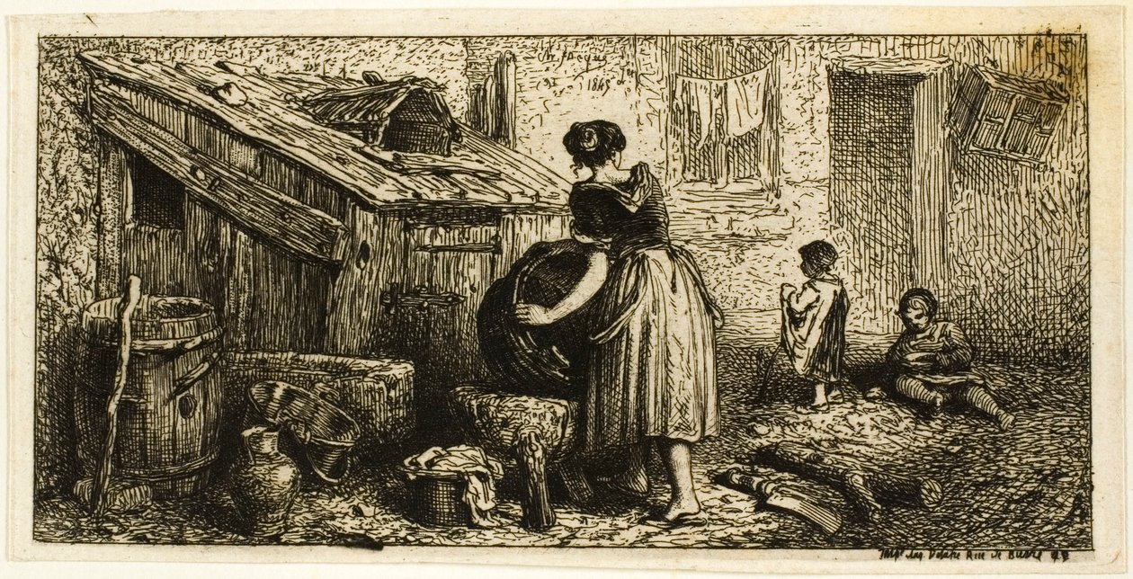 Kobieta myjąca garnki z dziećmi autorstwa Charles Emile Jacque