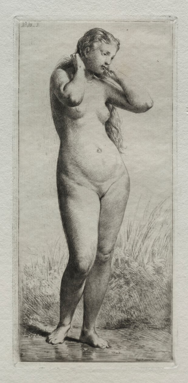 Młoda kobieta kąpiel. autorstwa Charles Emile Jacque