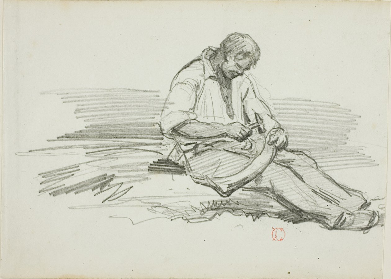 Człowiek naprawiający kosę autorstwa Charles Francois Daubigny