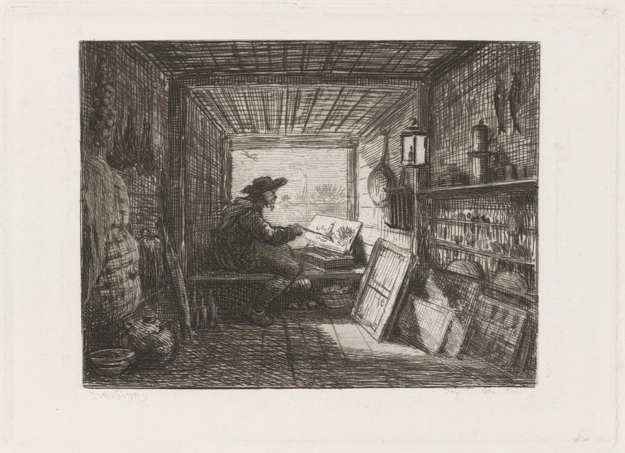 Studio na łodzi (Le Bateau-atelier) autorstwa Charles Francois Daubigny