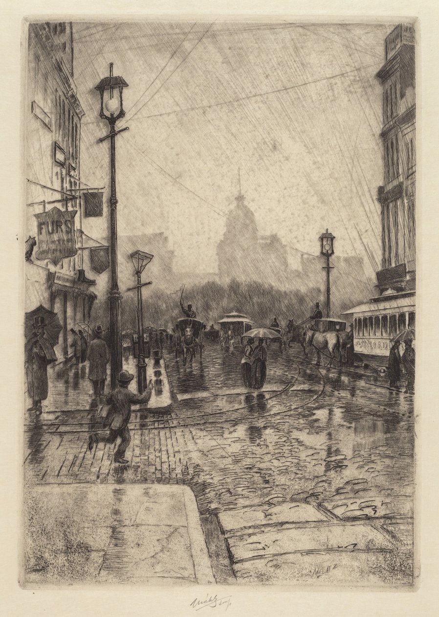Deszczowy dzień, Broadway, prawdopodobnie 1890. autorstwa Charles Frederick William Mielatz