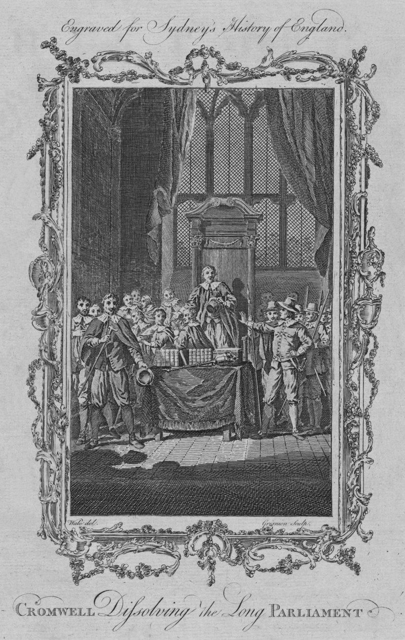 Cromwell rozwiązujący Długi Parlament, 1773. autorstwa Charles Grignion