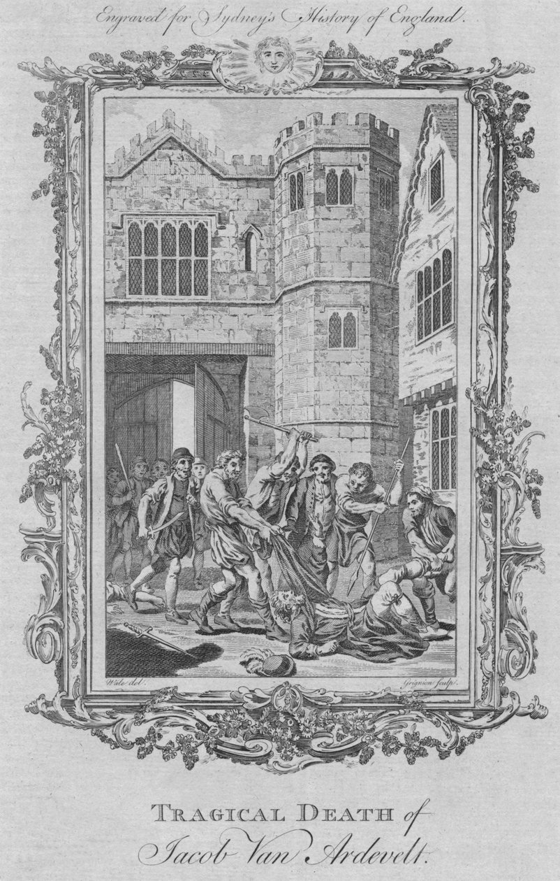 Tragiczna śmierć Jacoba Van Ardevelta, 1773 r. autorstwa Charles Grignion