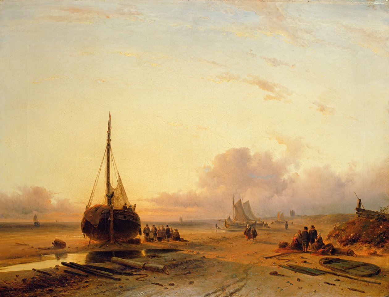 Scena na plaży z łodziami rybackimi autorstwa Charles Henri Joseph Leickert