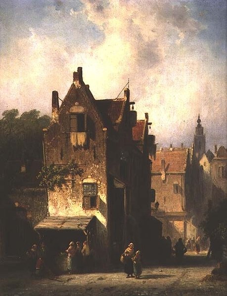 Scena uliczna z postaciami autorstwa Charles Henri Joseph Leickert