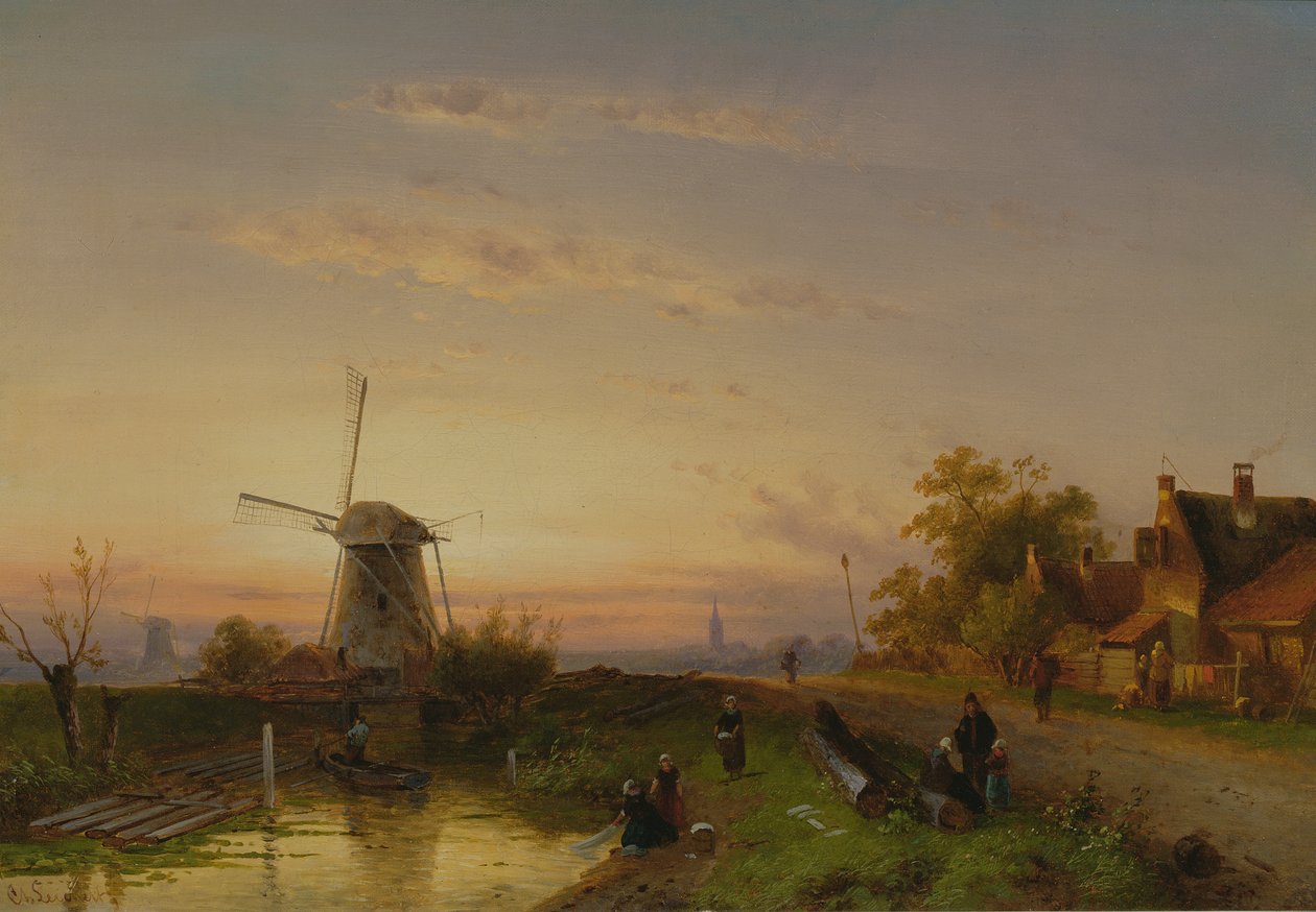 Wiatrak o zachodzie słońca autorstwa Charles Henri Joseph Leickert