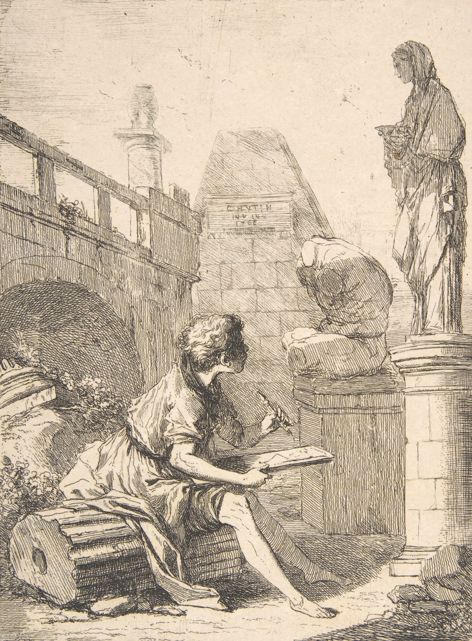 Ruiny szkicowania chłopca, XVIII wiek. autorstwa Charles Hutin