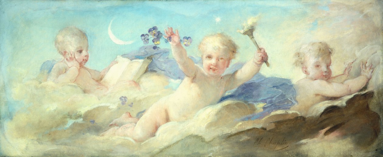 Putti igraszki w chmurach autorstwa Charles Joshua Chaplin