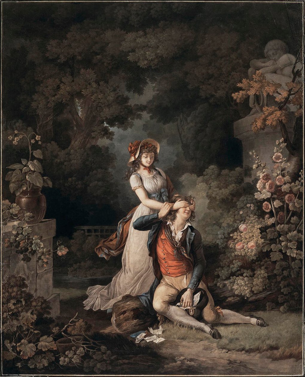 Kochanek przyłapany na nieświadomości”, 1790. autorstwa Charles Melchior Descourtis
