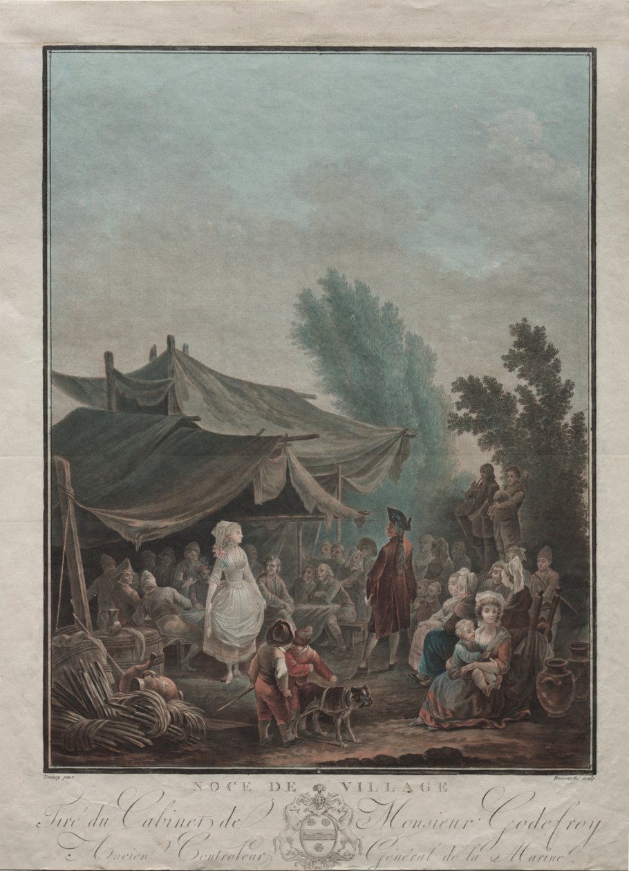 Wesele wiejskie, 1785. autorstwa Charles Melchior Descourtis