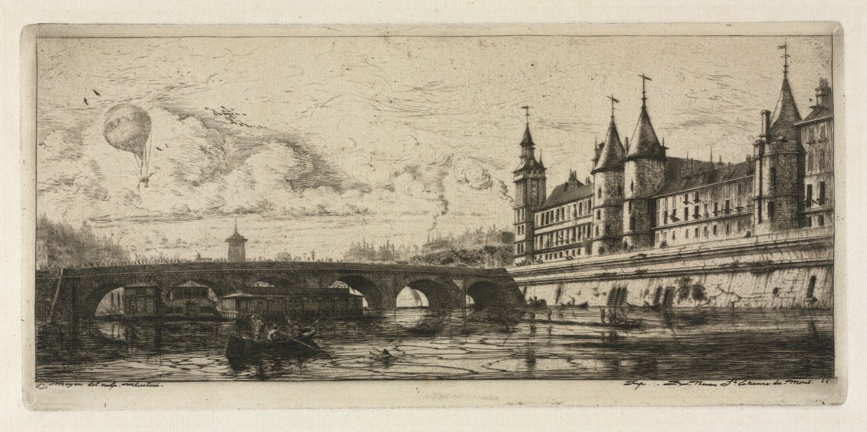 Akwaforty Paryża: The Exchange Bridge, 1854. autorstwa Charles Meryon