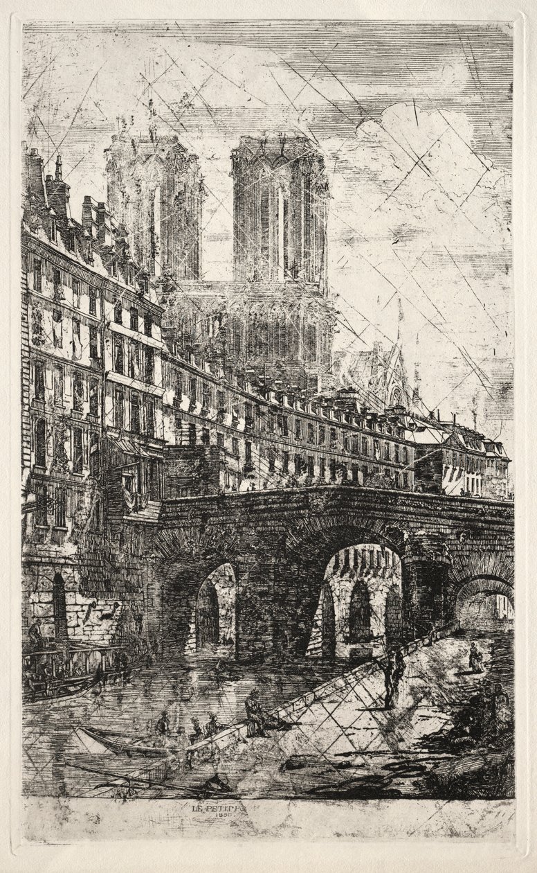 Akwaforty Paryża: Mały most, 1850. autorstwa Charles Meryon