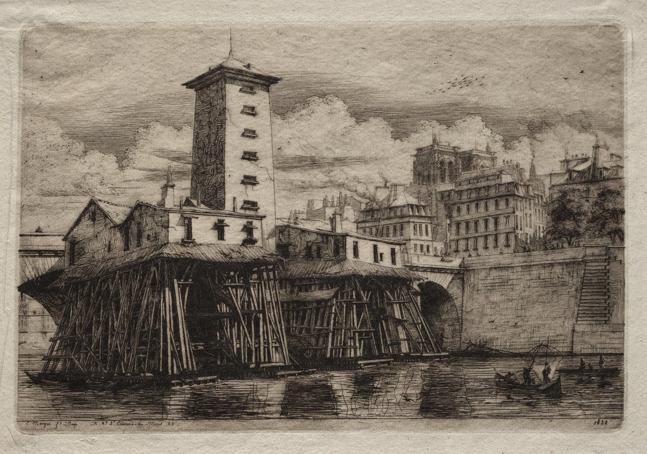 Akwaforty Paryża: pompa Notre Dame autorstwa Charles Meryon
