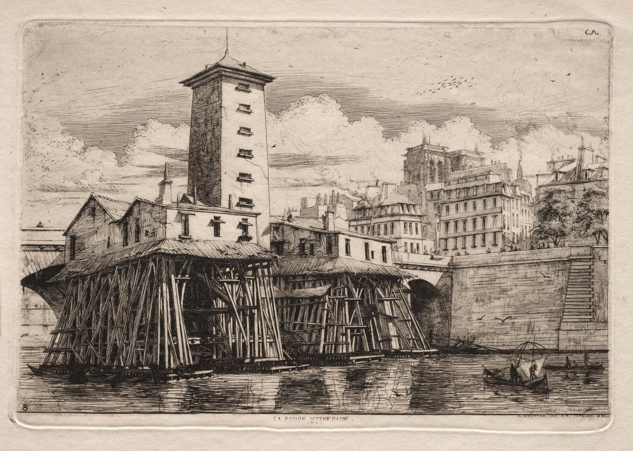 Akwaforty Paryża: pompa Notre Dame autorstwa Charles Meryon